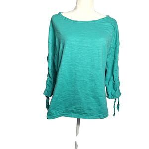 Neon Buddha Women's Top Teal 3/4 Grommet Tied Sleeve Casual Comfort Earthy  XL